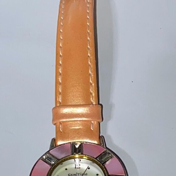 Gem Time Women's Gold Genuine Leather Band Embellished Silver Toned Quartz Watch - Picture 2 of 10